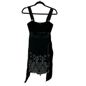 Taboo Dress Womens Small Black Floral Beaded Sleeveless Chiffon Tie Back